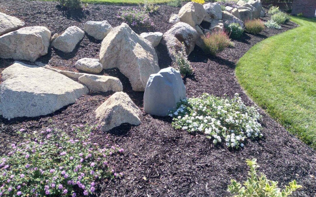 landscape services with colorful flowers and stones